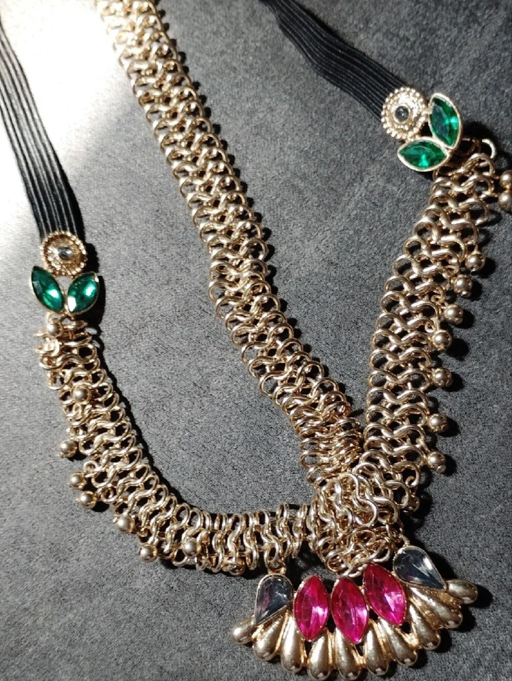 Gold Tone Hair Jewelry Accesory with Pink and Green Stones